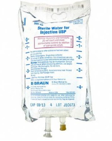 Water Diluent Sterile Water for Injection, Preservative Free IV Solution Flexible Bag 500 mL (1/EA 24/CS) by B Braun Medical, Inc.  ID L8501-01